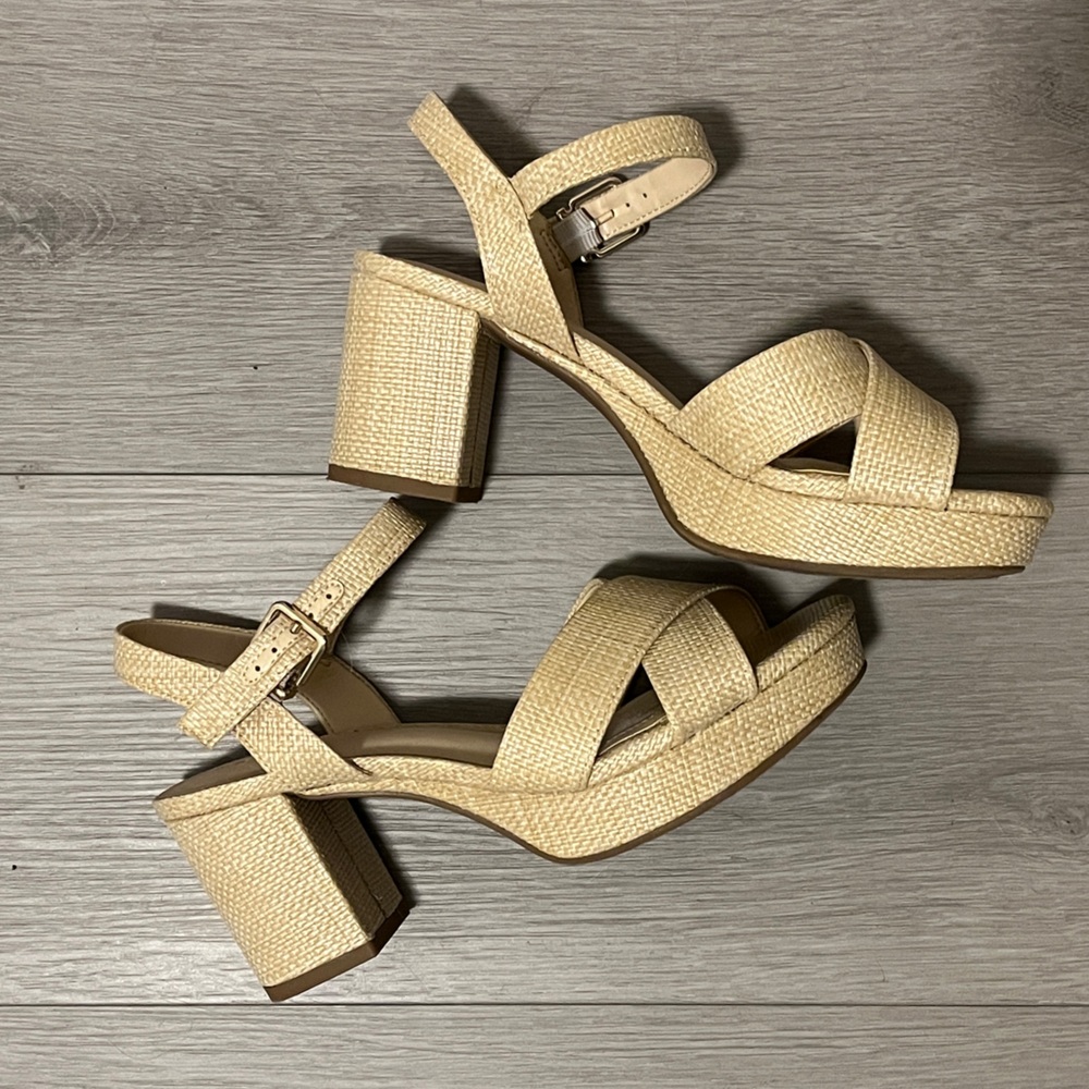 Alex Marie Anette Raffia Cross Band Platform Sandals